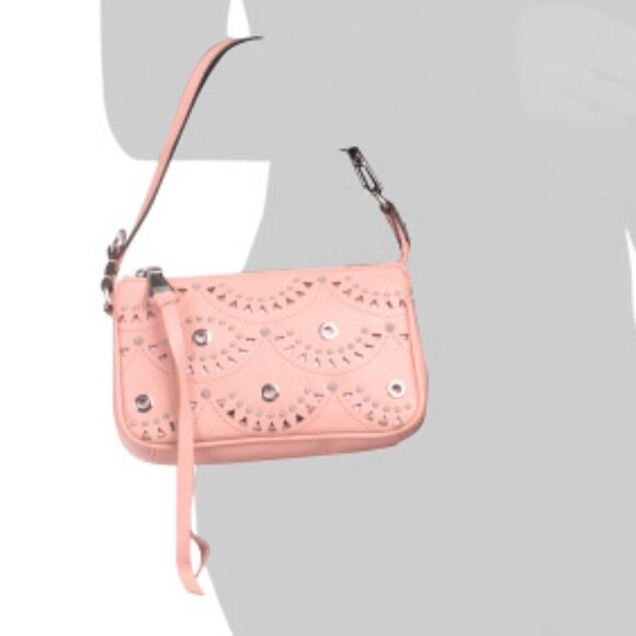AIMEE KESTENBERG Pink Peach Fiery Laser Cut Leather Pouchette NWTS
